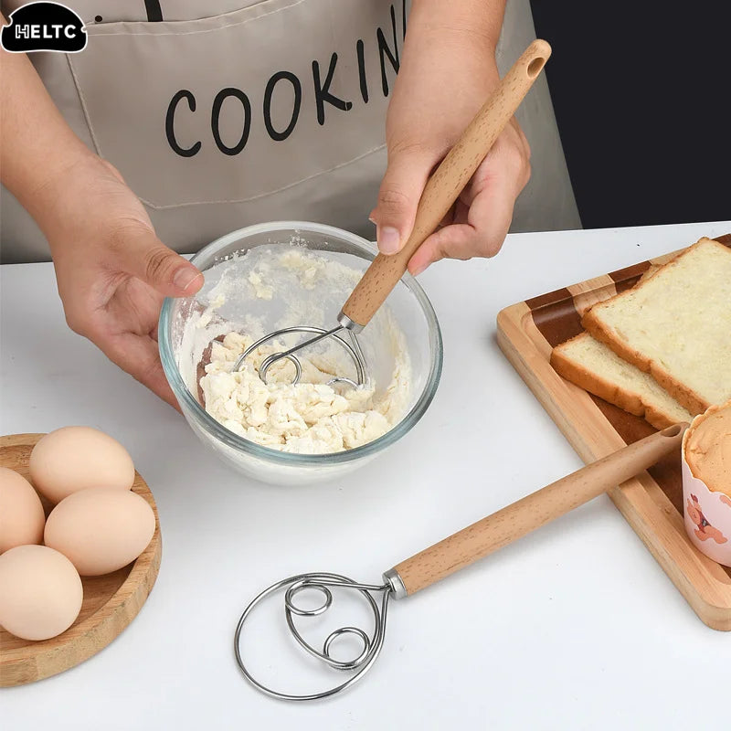 1PCS 10 Inch Creative Hand Blender DIY Danish Bread Stainless Steel Bakeware Dough Whisk Egg Beater Mixer Tool Wood Handle