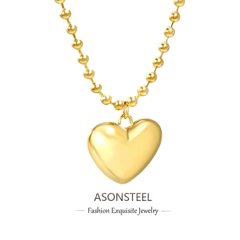 ASONSTEEL Romantic Heart Pendant Necklace | Gold Stainless Steel Choker for Women Gift