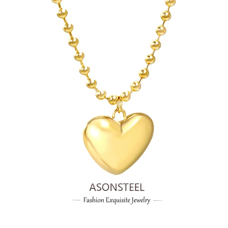 ASONSTEEL Heart Pendant Necklace | Romantic Gold Stainless Steel Choker for Women