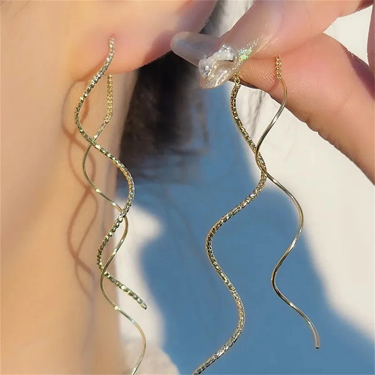 2Pcs Wave Fringe Tassel Earrings | Exquisite Long Style Stud Earrings for Women