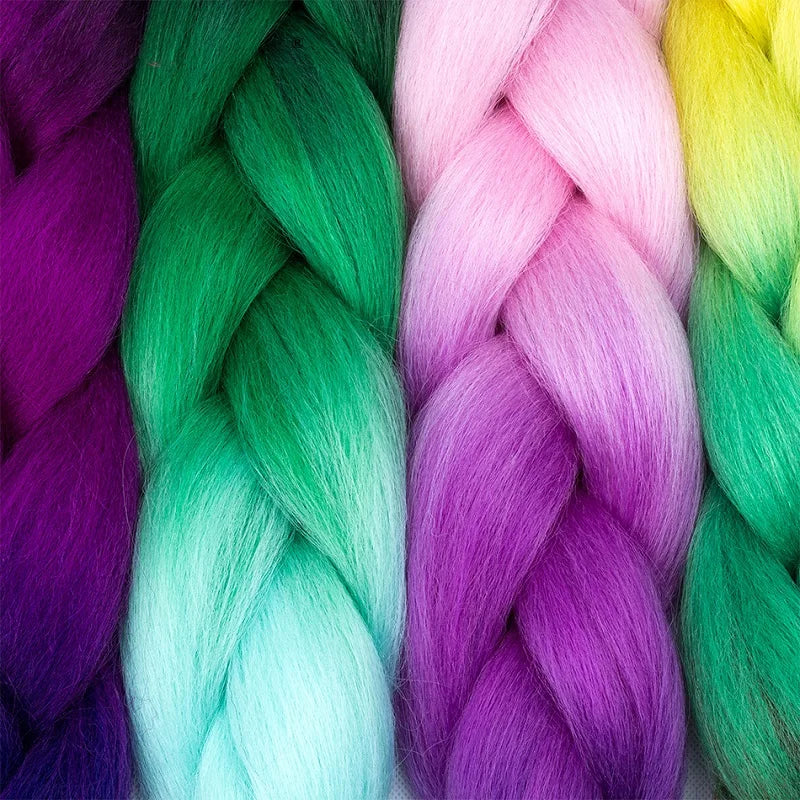 24-Inch Yaki Braids Ombre Jumbo Braiding Hair | Green Synthetic Hair Extensions for DIY Styles