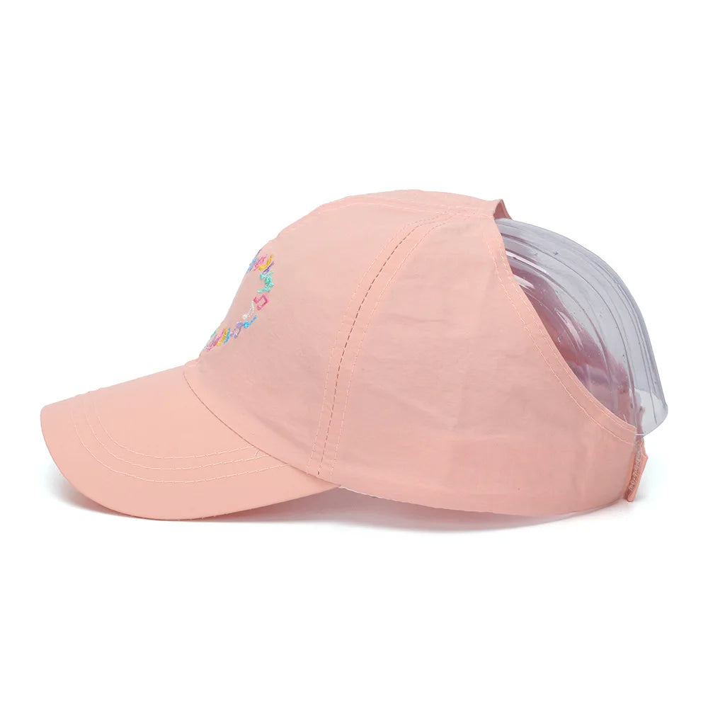 Embroidery Heart Children Baseball Cap for Girls | Ponytail Friendly Sun Hat