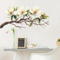 Elegant White Magnolia Blossom Wall Decal | Self-Adhesive Removable PVC Sticker