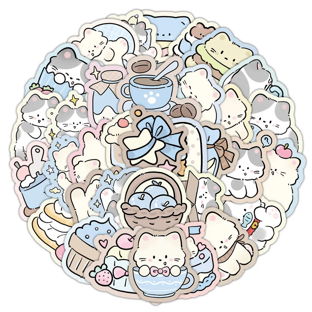 50 Cute Kitten Graffiti Stickers for DIY Decoration | Lazy Cat Vinyl Decal Pack