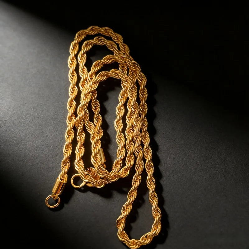 Andara 925 Sterling Silver 18K Gold Plated 4MM Twisted Rope Necklace | Unisex Fashion Chain