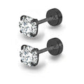 Stainless Steel Cubic Zirconia Stud Earrings | Screw-Back CZ Earrings for Women and Men