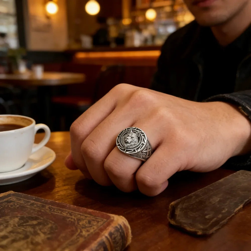 925 Sterling Silver Wolf Head Ring | Retro Warrior Design