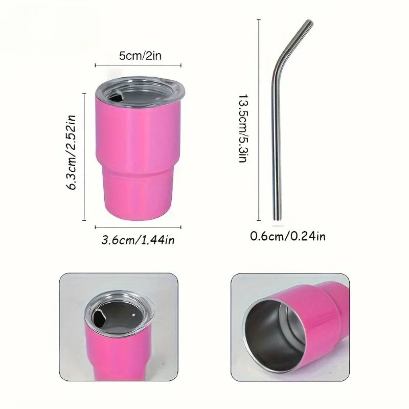 Durable Stainless Steel Mini Cup | Leak-Proof Travel Shot Glass with Straw
