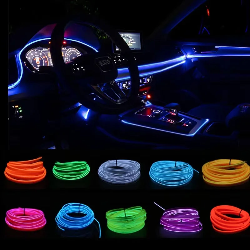 Blue EL Wire Car Atmosphere Light | 5m Flexible Neon Strip for DIY Interior