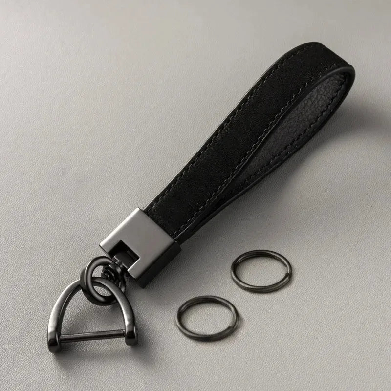 Luxury Genuine Leather Car Keychain | Pure Color Key Ring with Metal Buckle
