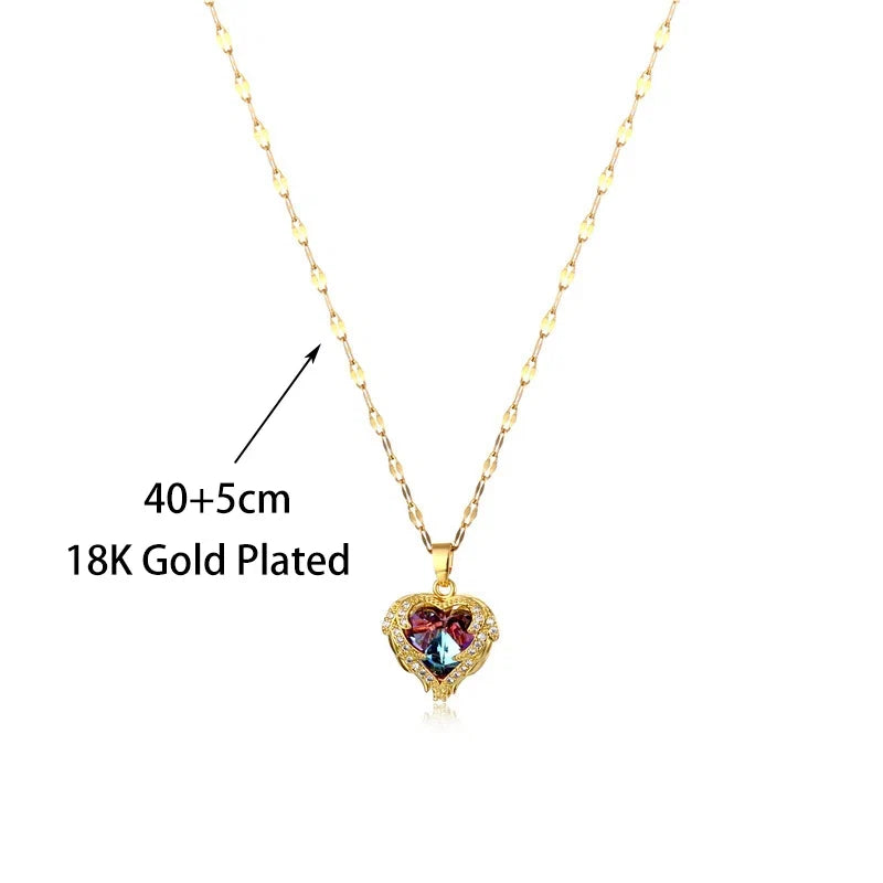 Stainless Steel Crystal Heart Pendant Necklace | Ocean Blue Jewelry for Women