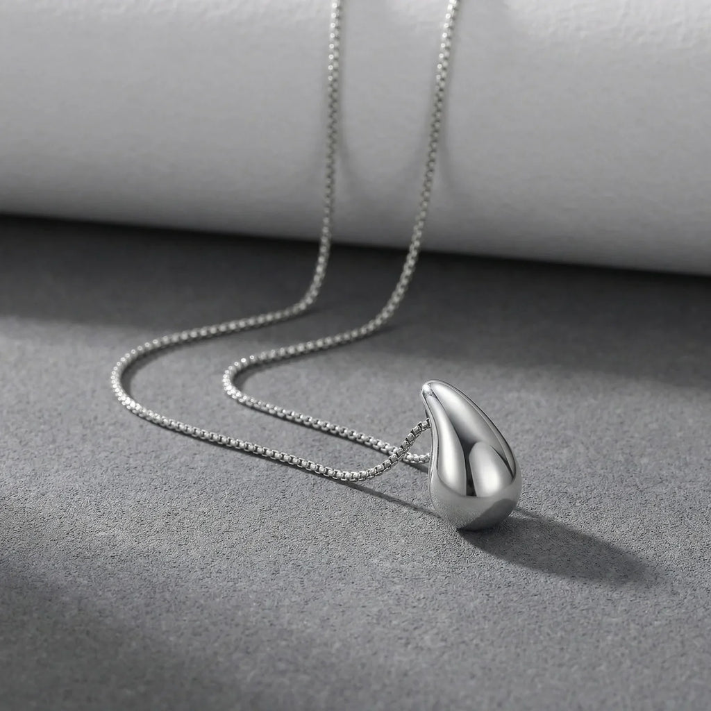Fashion Waterdrop Pendant Necklace | Stainless Steel Snake Chain Jewelry Gift