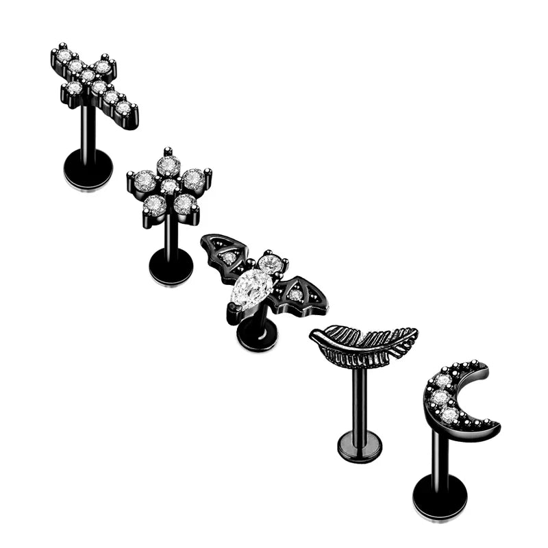 5pcs Mixed Heart Tragus Stud Earring Set | Cartilage Helix Lip Piercing Jewelry