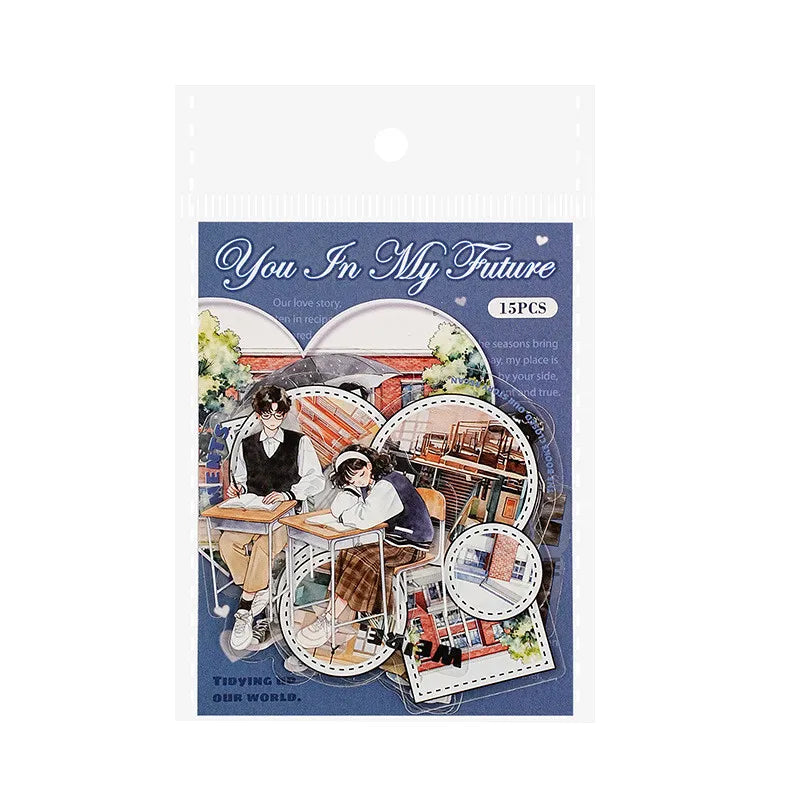 15 Pcs PET Character Sticker Set for Journaling | Die-Cut Scrapbook Decoration Stickers