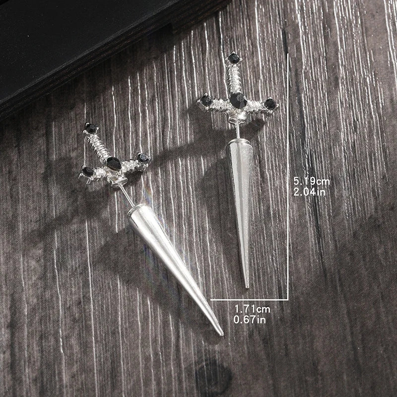 Gothic Sword Earrings | Vintage Crystal Dagger Ear Jacket for Women