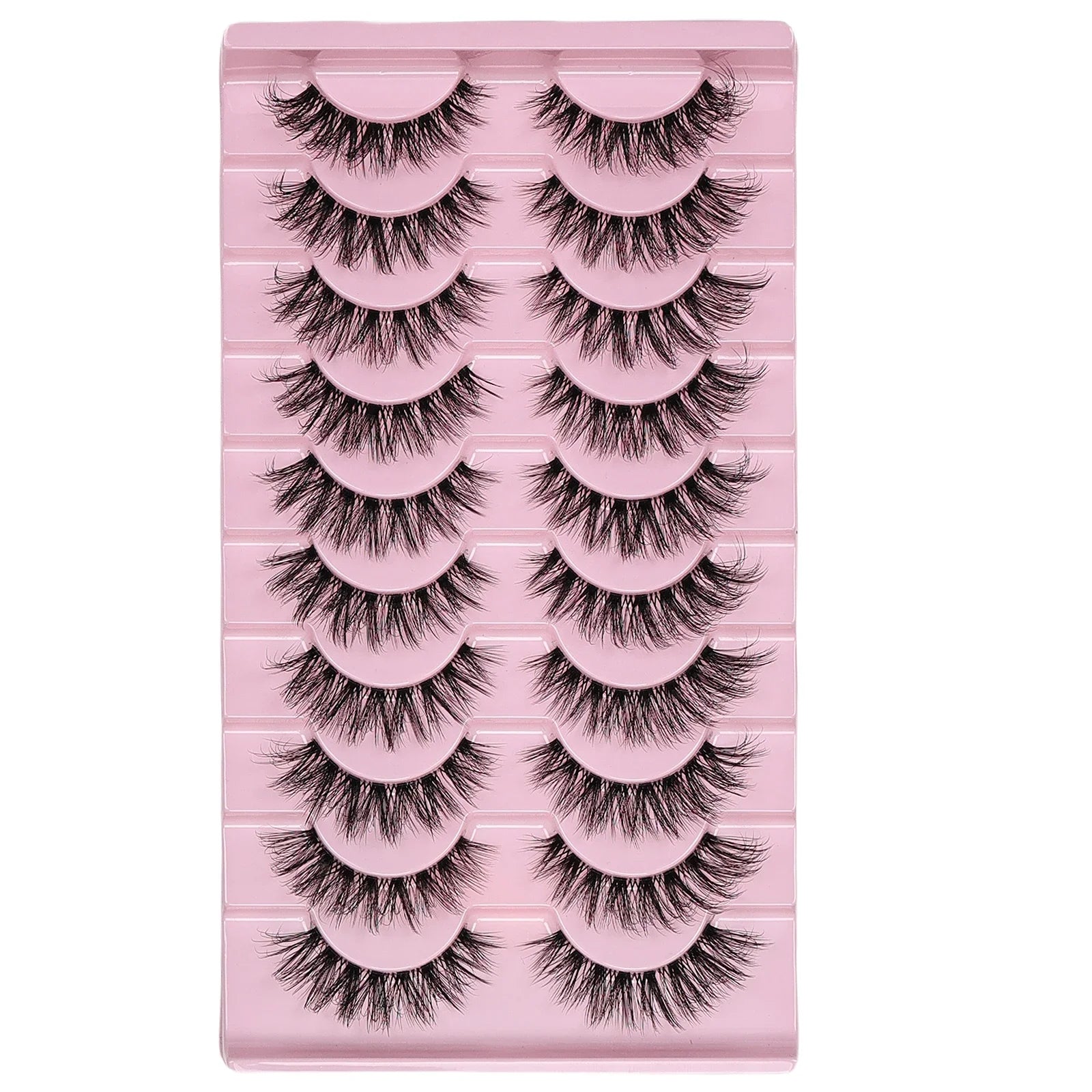 10 Pairs Natural Fluffy False Eyelashes Wispy Lashes | 3D Volume Strip Lashes D Curl Fake Eyelashes with Clear Band