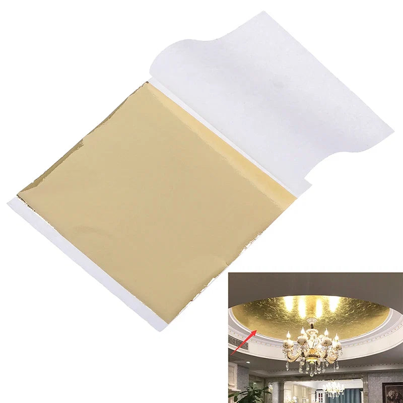 100 Sheets 24K Gold Foil Leaf for Gilding, Food Decor, and Craft | DIY Scrapbooking Supplies