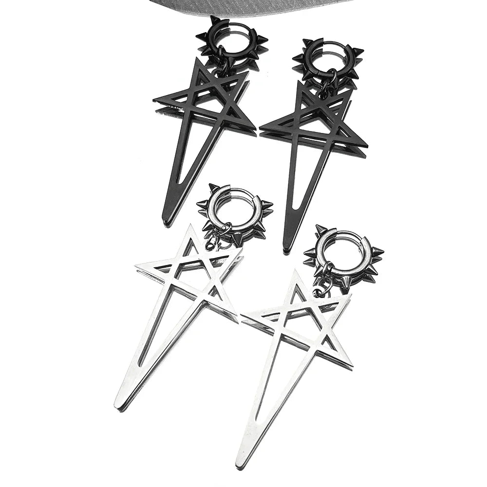 Pentagram Spike Rivet Hoop Earrings | Stainless Steel Gothic Punk Jewelry