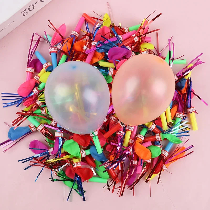 Mini Blow Out Whistles with Balloons | 30/100 Pcs Party Favors