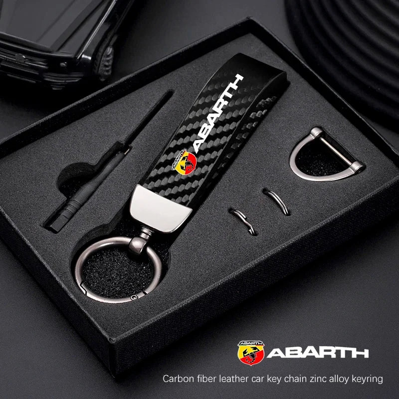 Fashion Carbon Fiber Car Keychain | Microfiber Leather Key Ring for FIAT Models