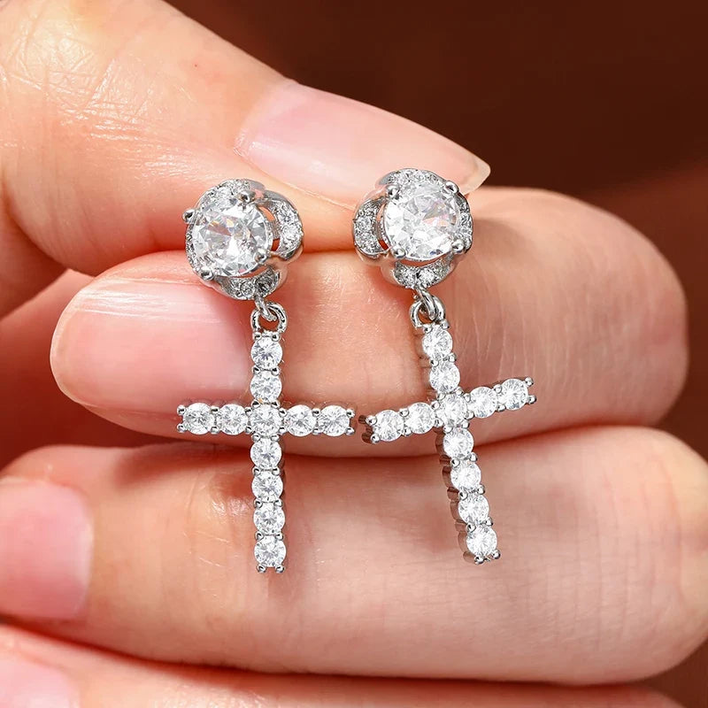 Punk Gold/Silver Cross Stud Earrings | Hip Hop Rhinestone Piercing Ear Accessories