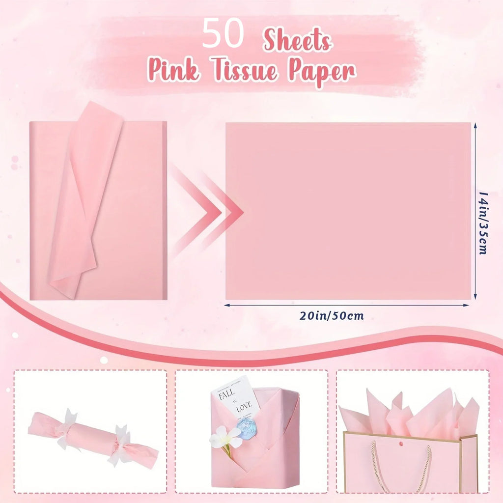 50 Pink Snowflake Gift Wrapping Paper | 50x35 cm Festive Wrapping Sheets
