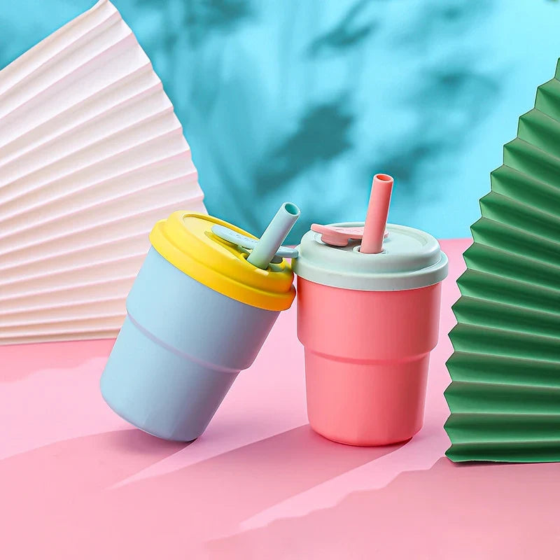 400ml Silicone Coffee Mug with Lid and Straw | Leak-Proof Portable Travel Cup