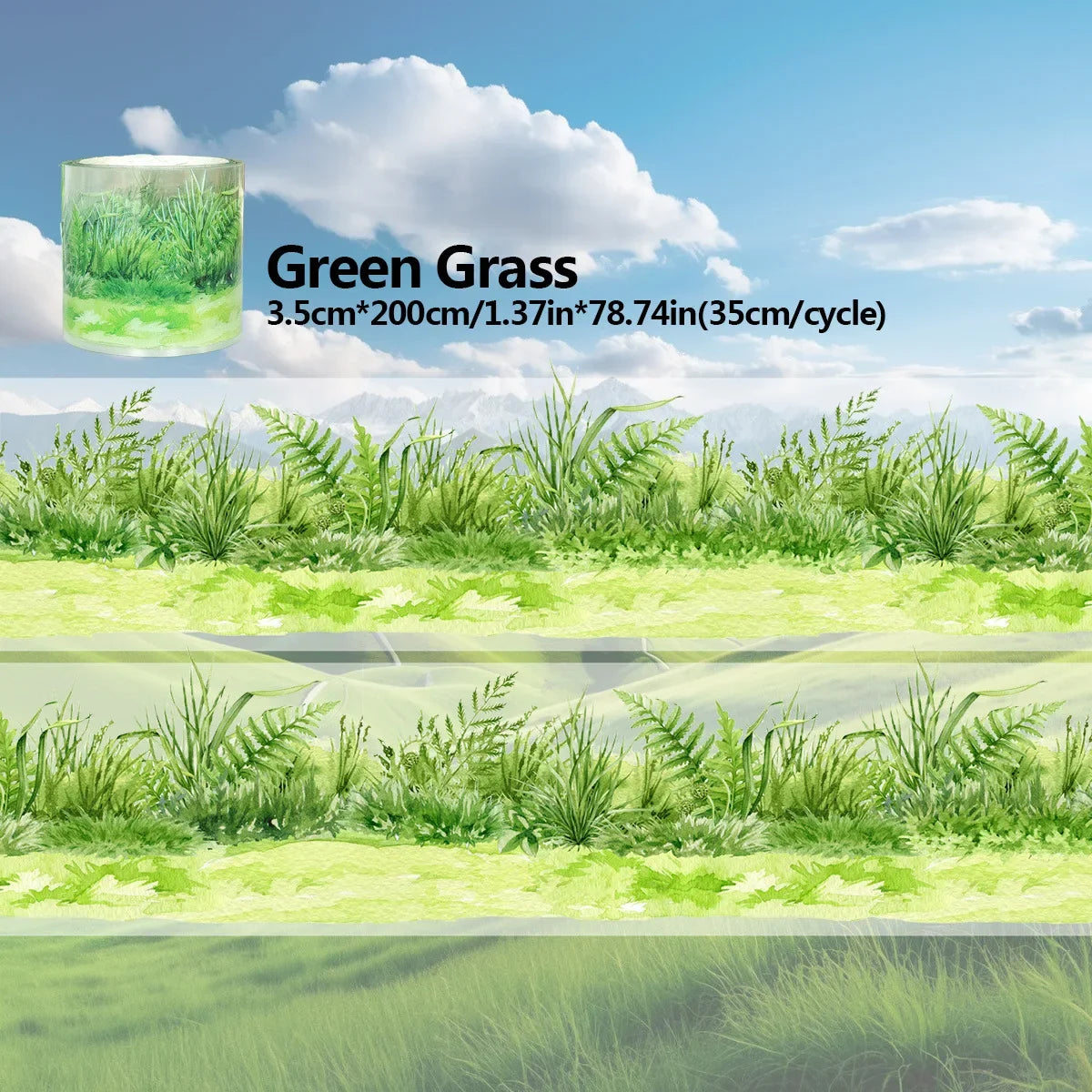 PET Grass Plant Landscape Tape | Decorative Adhesive Tape for Scrapbooking and Junk Journal Crafts