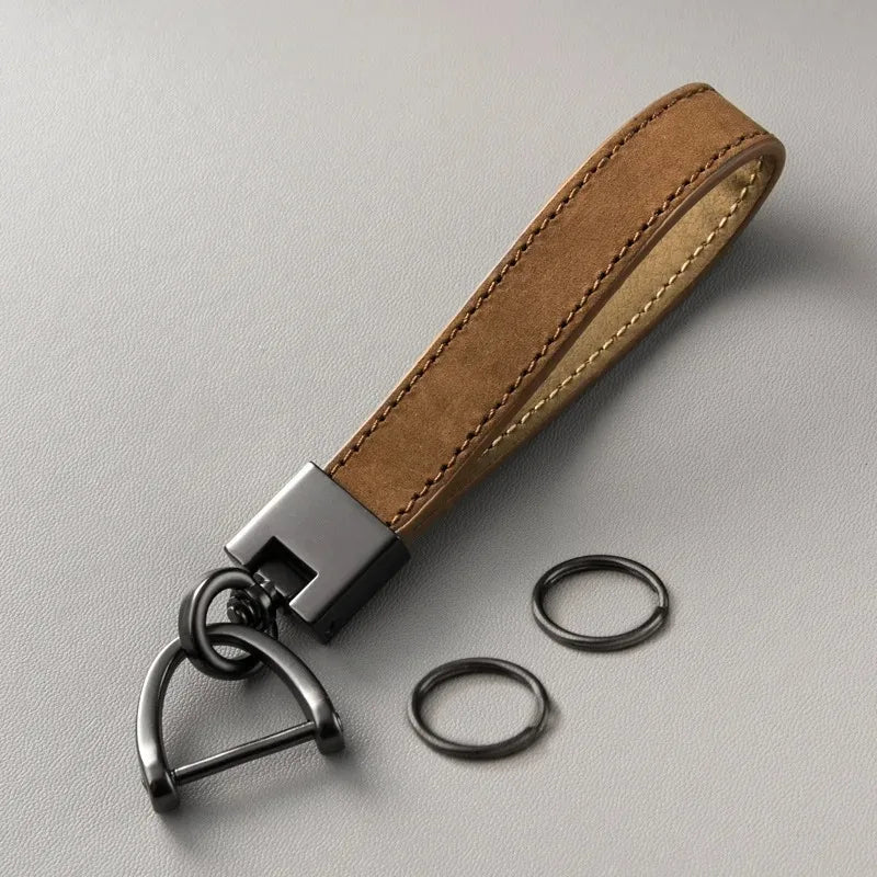 Luxury Genuine Leather Car Keychain | Pure Color Key Ring with Metal Buckle