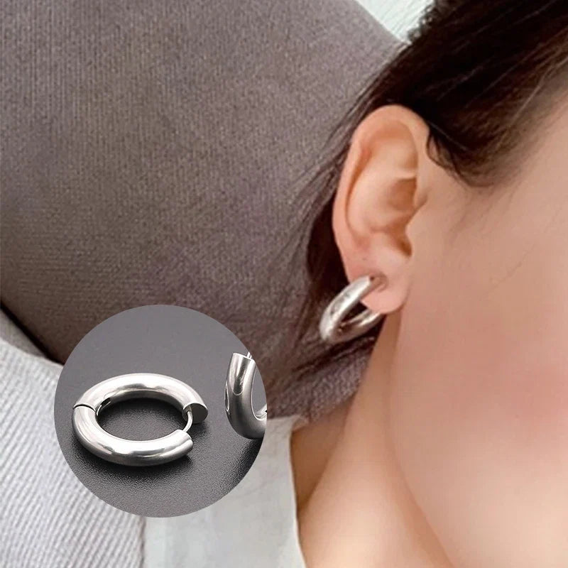 2pc Stainless Steel Small Hoop Earrings | Unisex Punk Hip Hop Huggie Earrings