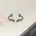 Silver Wing Stud Earrings | Crystal Rhinestone Pierced Earrings for Women