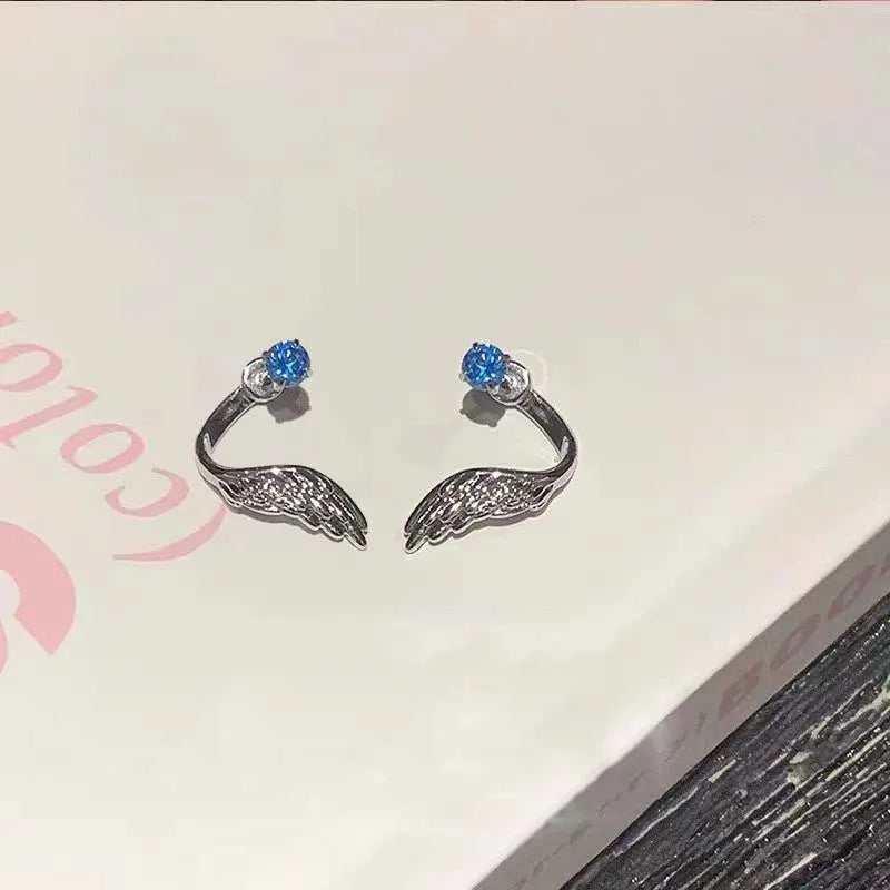 Silver Wing Stud Earrings | Crystal Rhinestone Pierced Earrings for Women