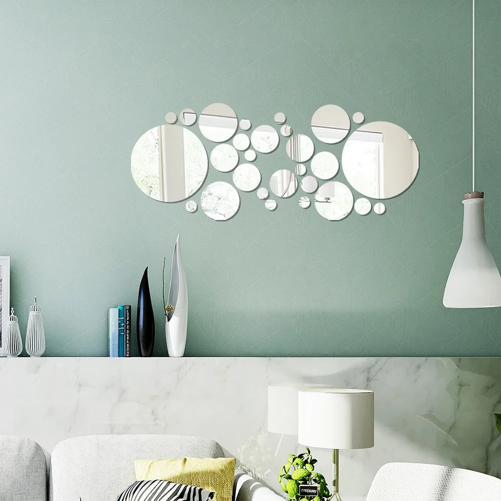 26pcs Round Acrylic Mirror Stickers | Self-Adhesive Removable Wall Decor for Bathroom and Kitchen