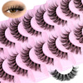 10 Pairs Natural Fluffy False Eyelashes | Wispy 3D Volume Strip Lashes with Clear Band