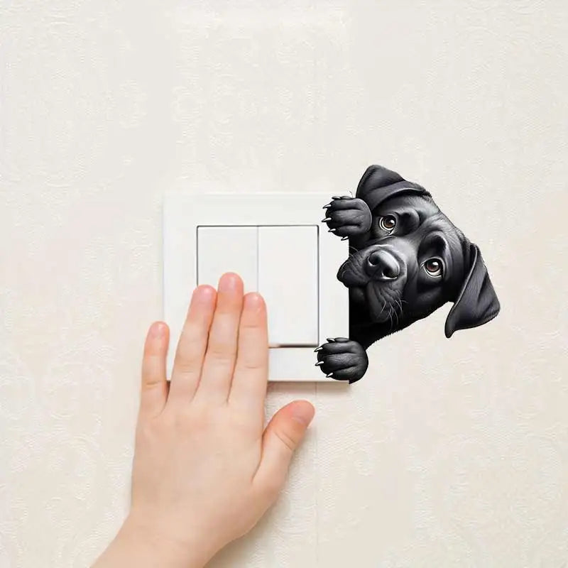 Dog Peeking Around The Corner Light Switch Wall Sticker | Cartoon Animal Decals for DIY Home Decor