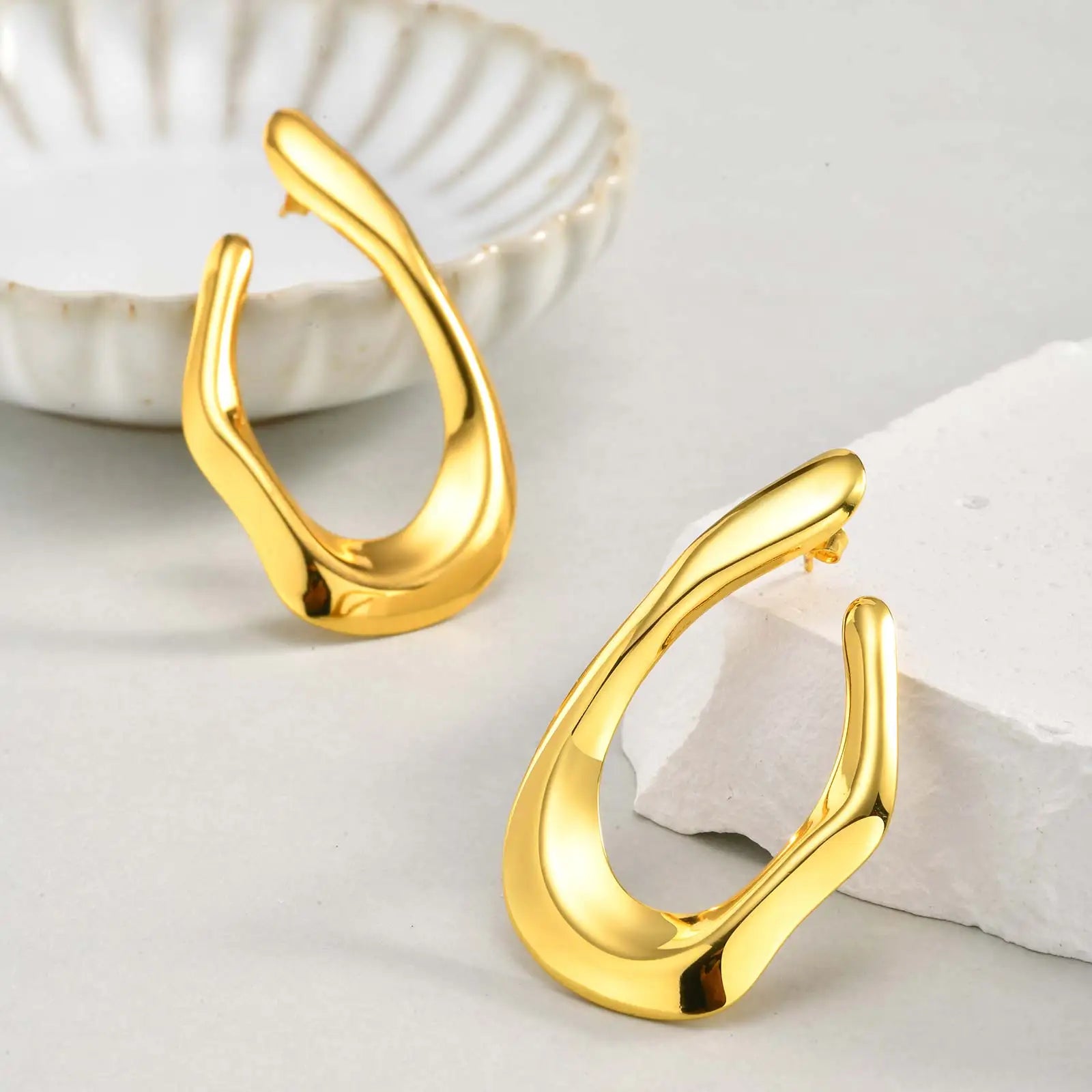 Irregular U-Shaped Earrings for Women | Gold Stainless Steel Geometric Studs