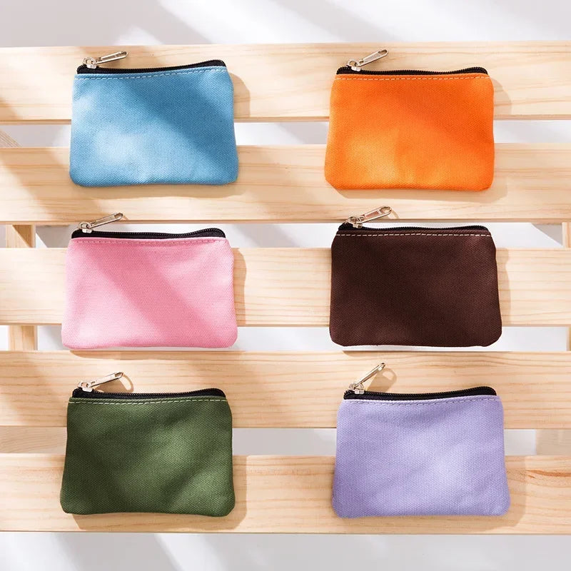Solid Color Canvas Zipper Coin Purse | Mini Money Pouch for Women Men