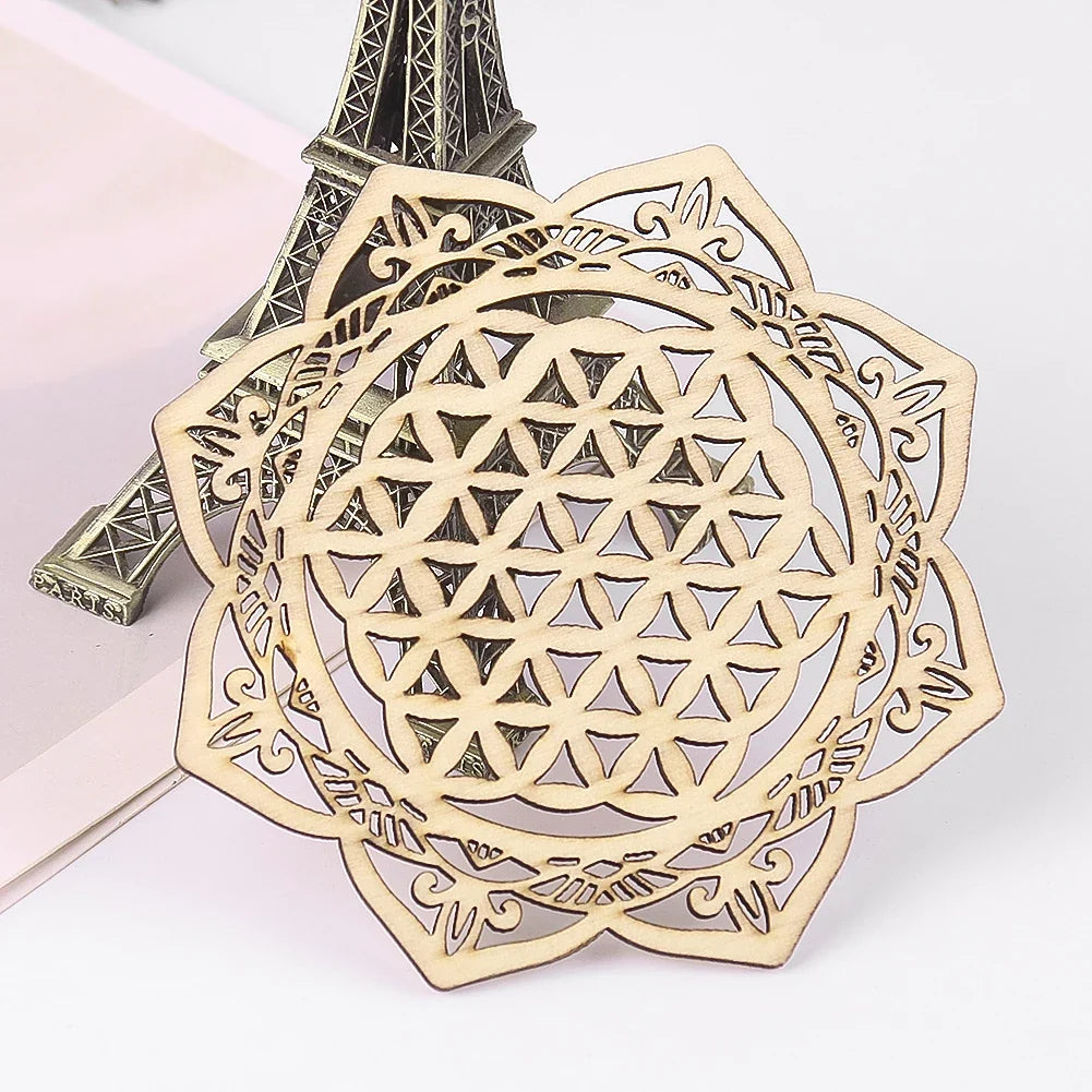 Wooden Chakra Board with Metatron Flower | Laser Engraved Meditation Coaster