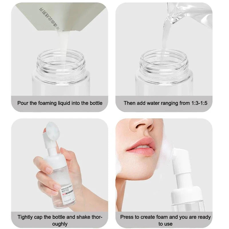30ml 60ml 100ml 150ml Empty Foam Pump Bottle with Silicone Brush Head | Portable Face Cleanser Dispenser