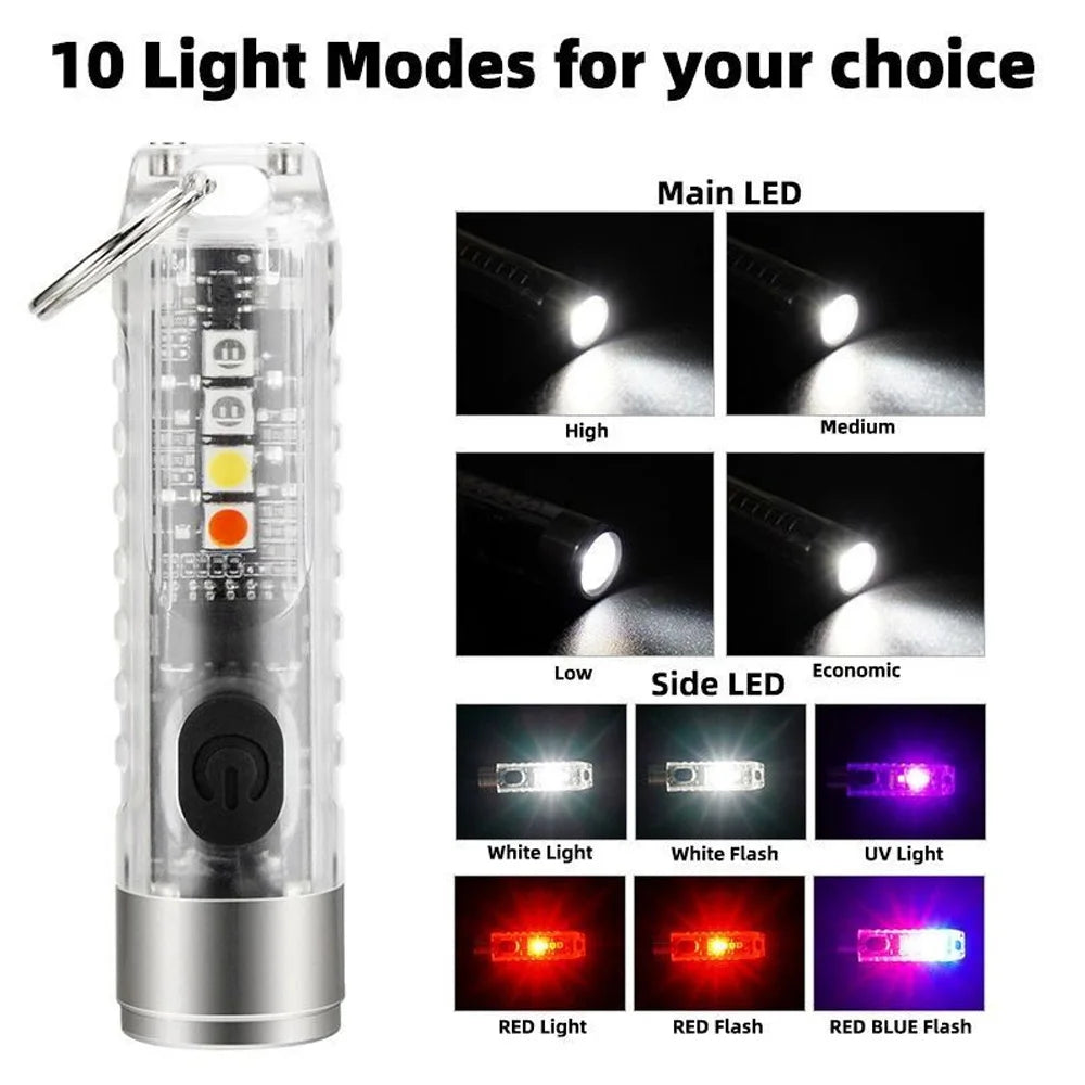 Mini EDC LED Flashlight | Portable Keychain Light with Magnetic Base and USB Rechargeable UV Lamp