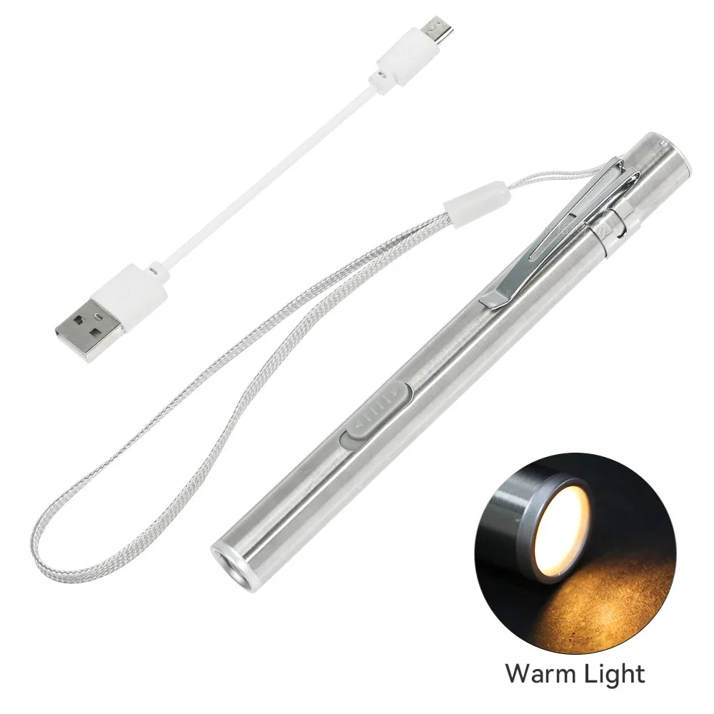 USB Rechargeable Pen Light | Medical Mini LED Flashlight with Clip