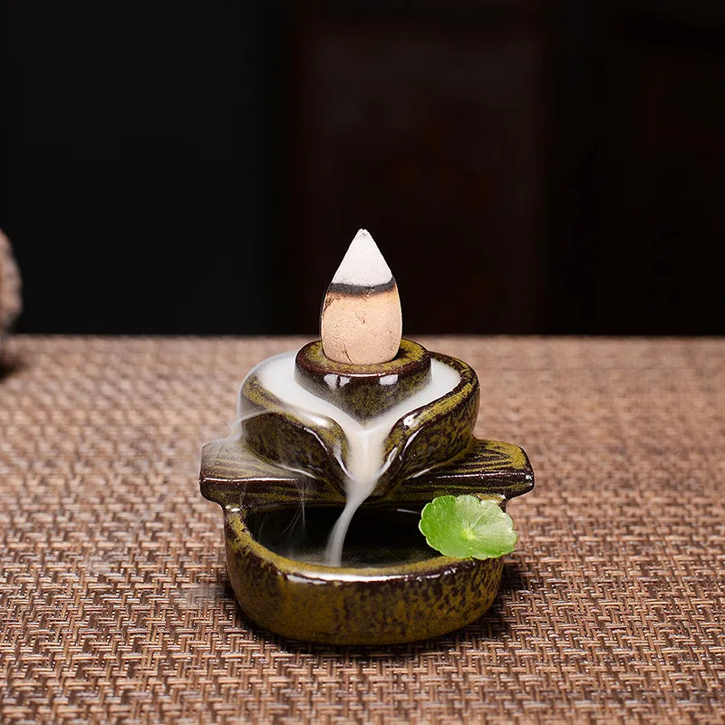 Mini Ceramic Gourd Incense Burner | Backflow Cone Censer for Desk Decor