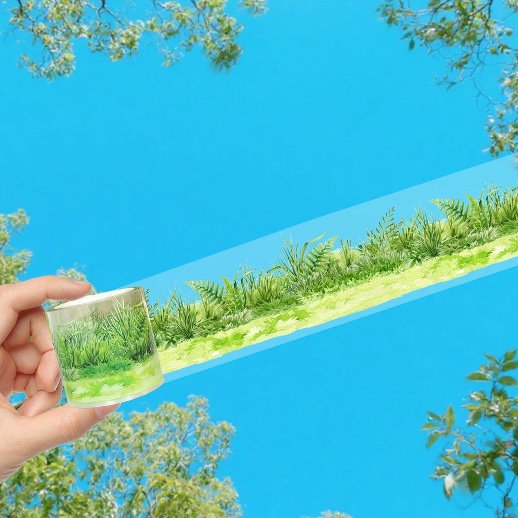 PET Grass Plant Landscape Tape | Decorative Adhesive Tape for Scrapbooking and Junk Journal Crafts