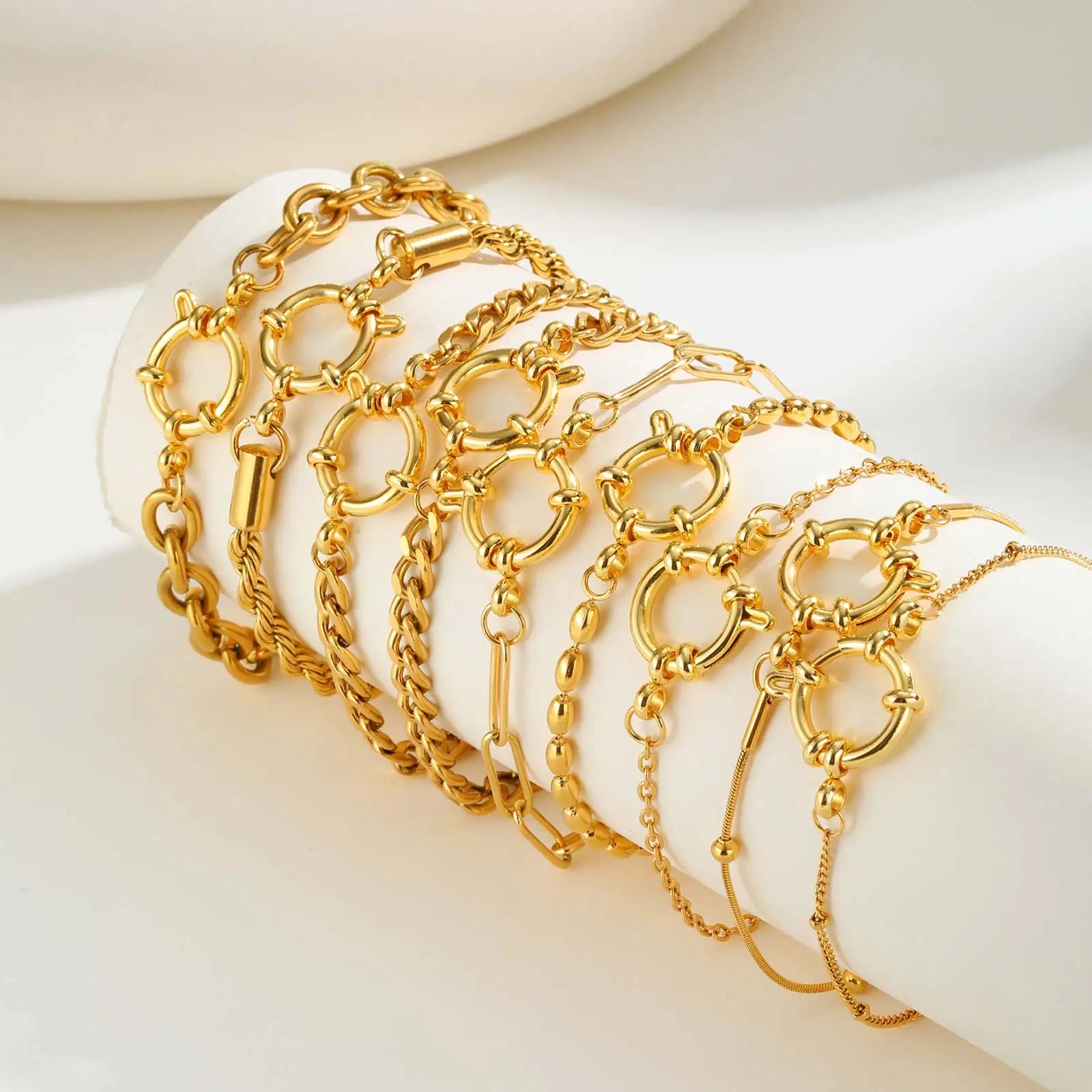 Vnox Square Chain Bracelet | Gold Stainless Steel Round Bubble Link Jewelry for Women