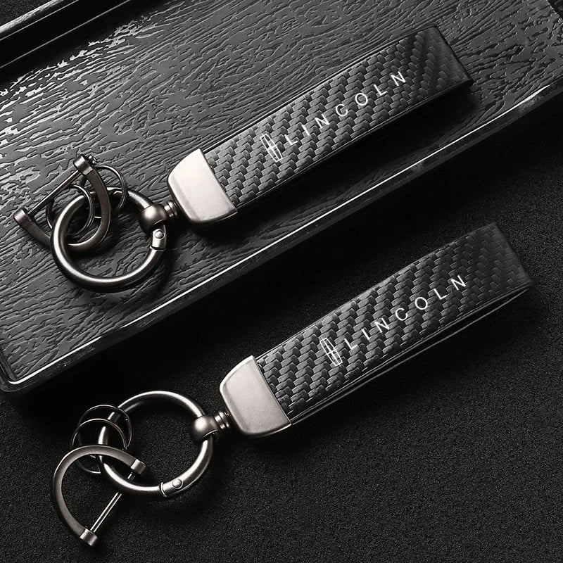 Carbon Fiber Style Car Keychain | Microfiber Leather Key Ring for Lincoln Navigator