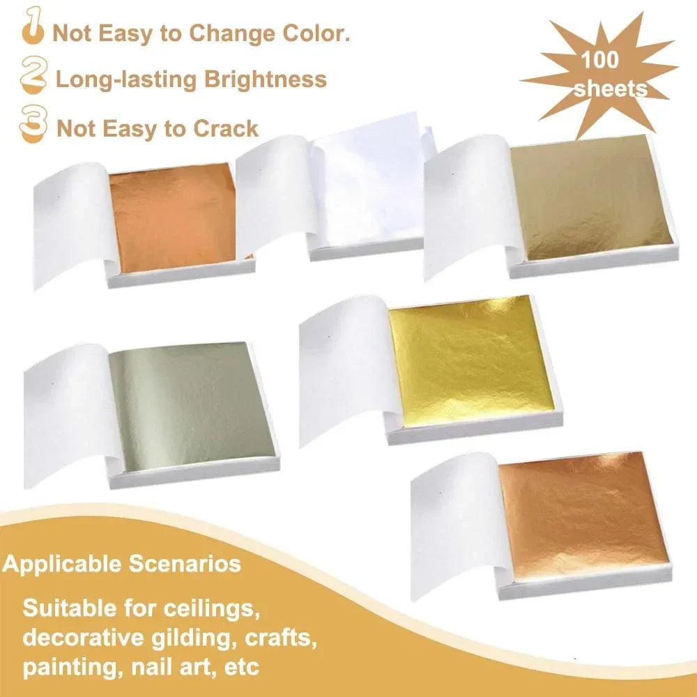 Imitation Gold Leaf Sheets for Crafts | 100pcs Metallic Foil Paper