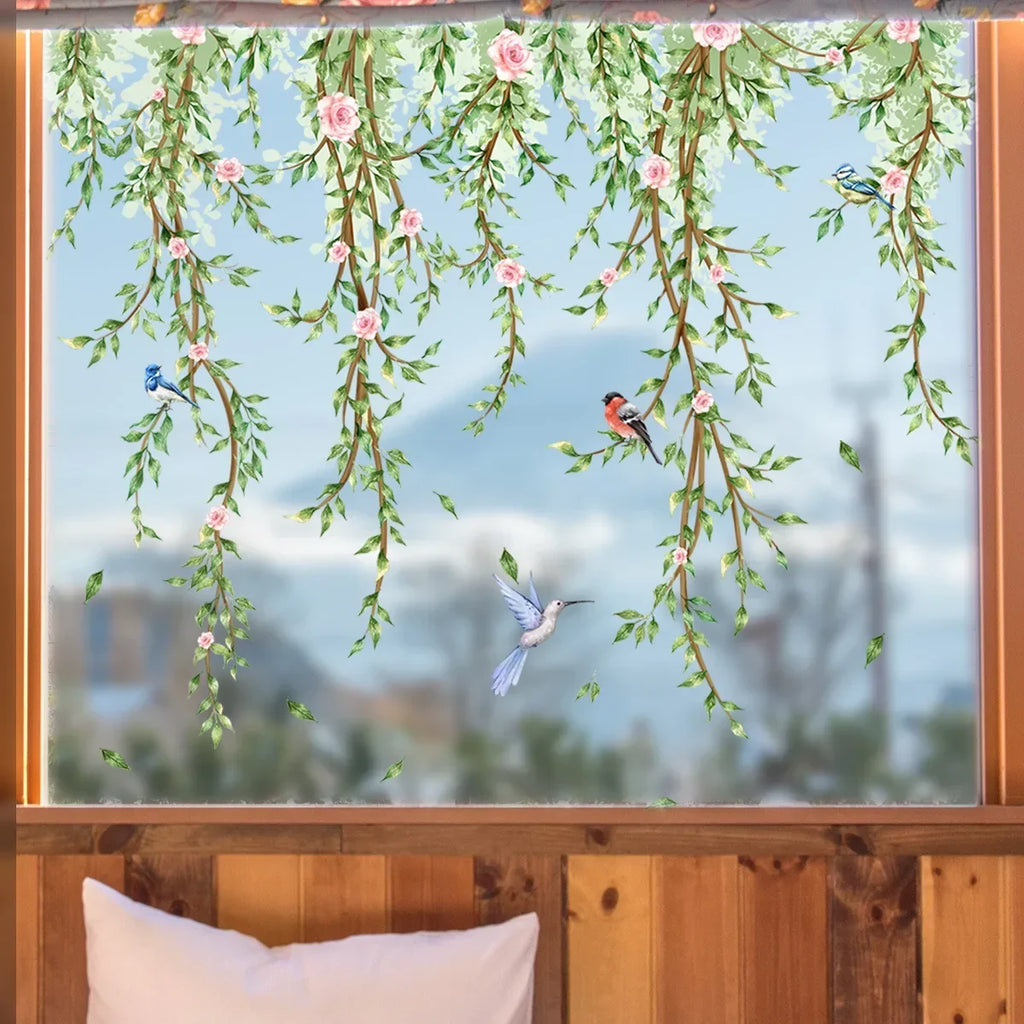 Branches Flowers Birds Window Sticker | Electrostatic Decorative Mural