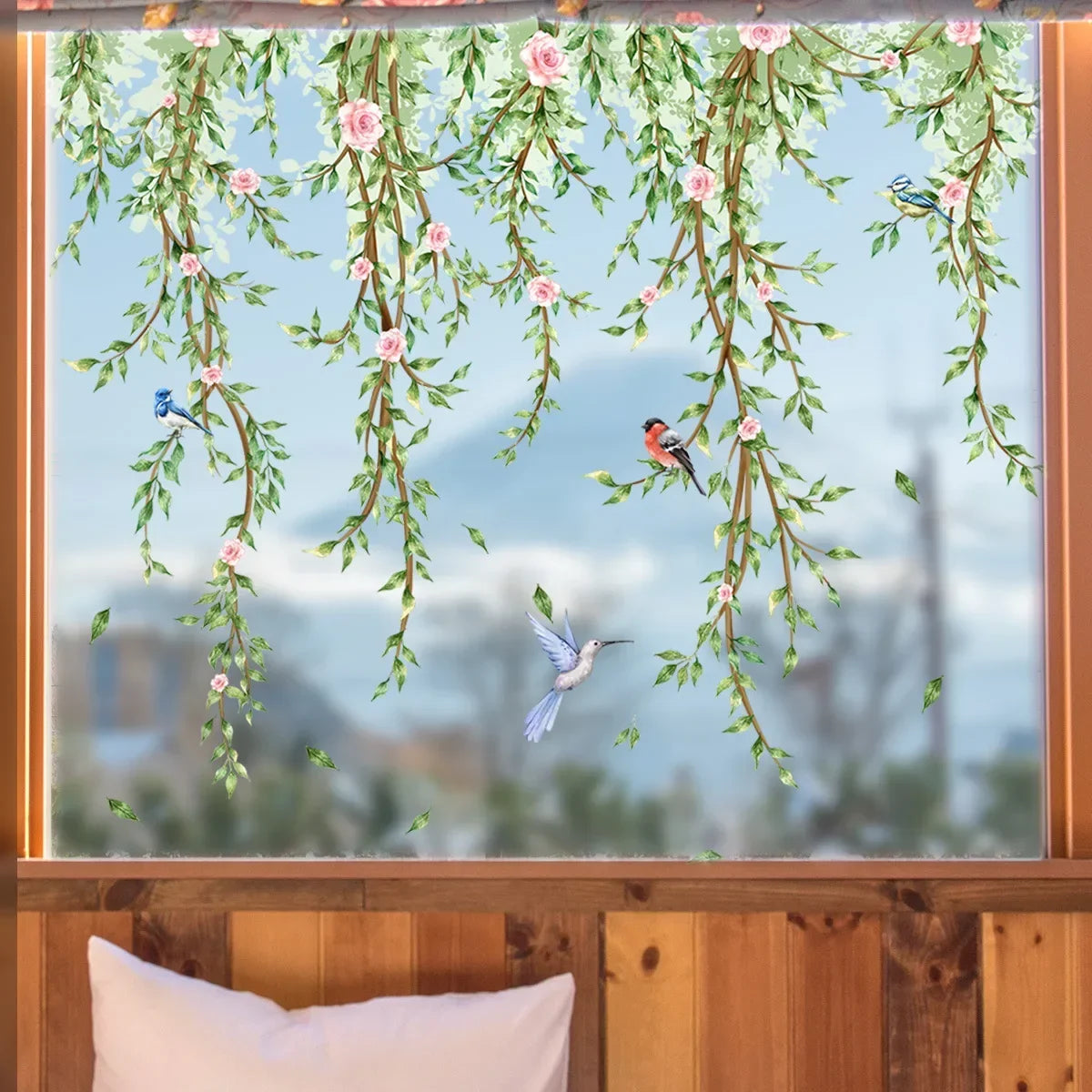 Branches Flowers Birds Window Sticker | Electrostatic Decorative Mural