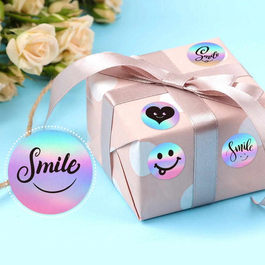 Rainbow Laser Thank You Stickers for Small Business Orders | 1 Inch Round Envelope Sealing Labels