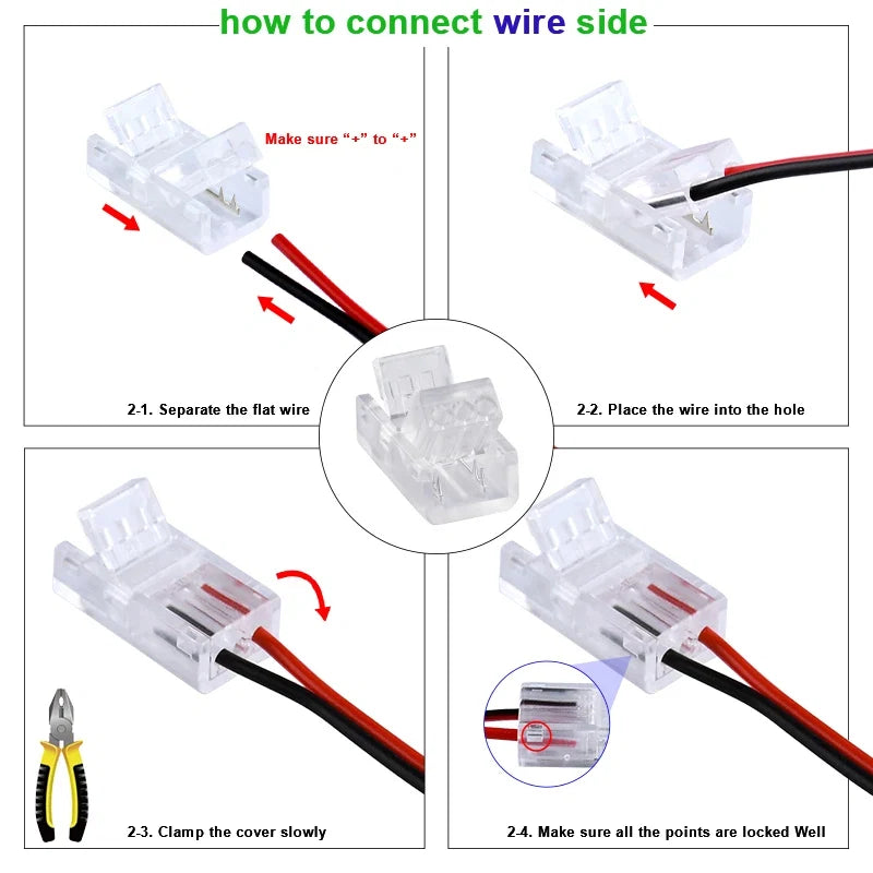 LED Strip Connectors and Fixing Clips Kit | 2-Pin COB Corner Connectors for Tape Lights